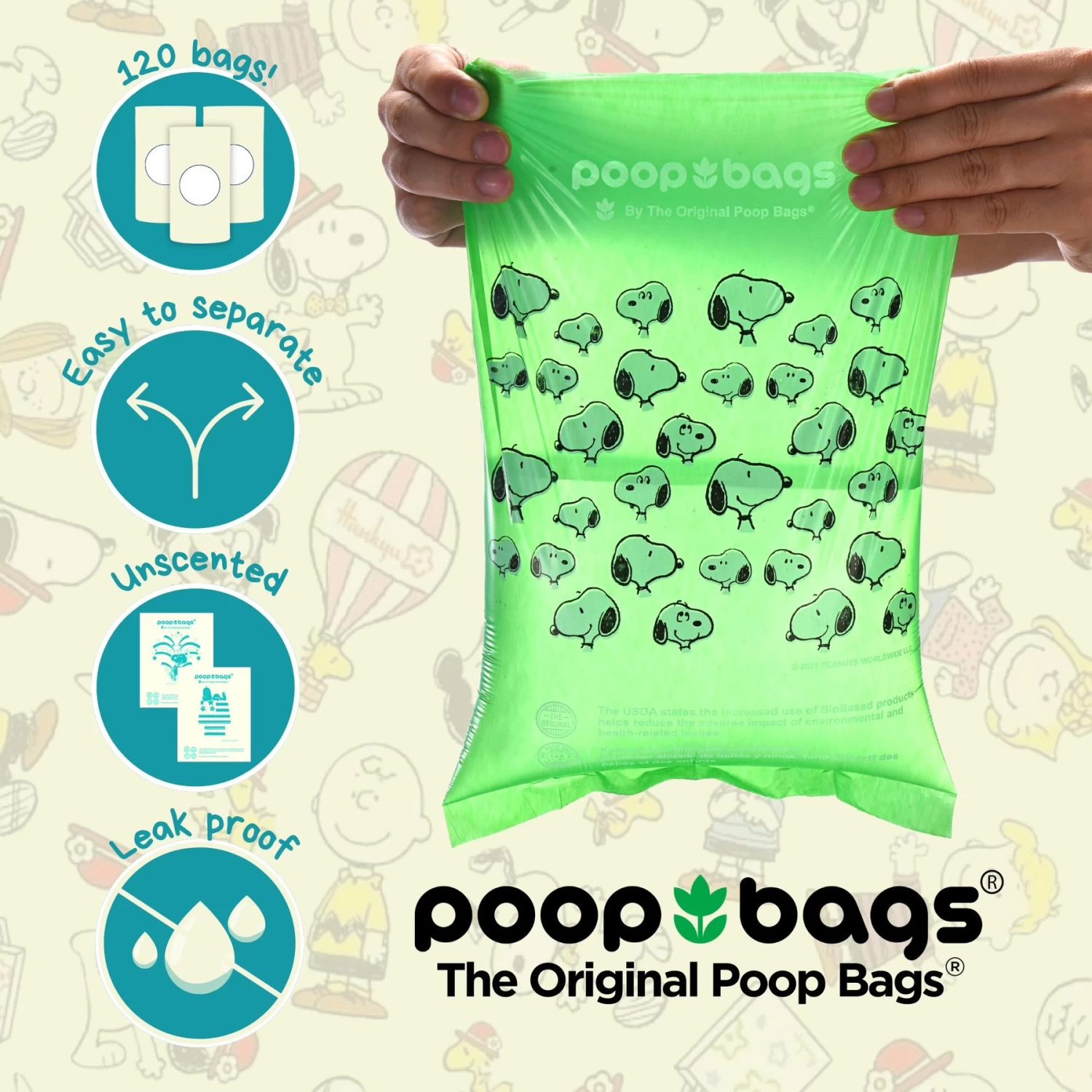 The Original Poop Bags Peanut Unscented Dog Waste Bags, 120 Count - Image 4